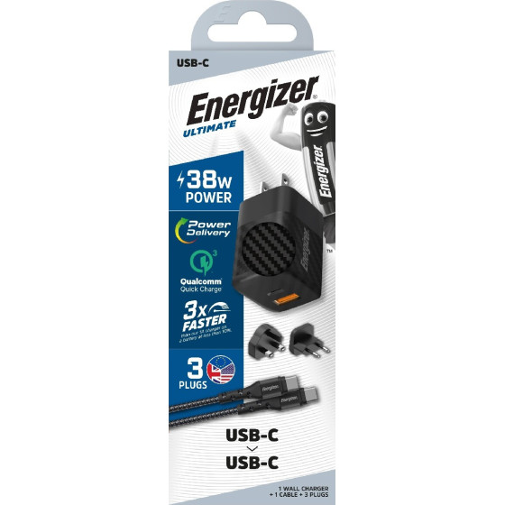 Energizer ��������� �������� �� 2 ����� USB-C/A 38W PD20W QC3 18W ������� USB-C/USB-C - (A38QMUC)