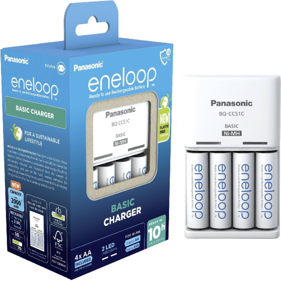 Panasonic ��������� ��������� Eneloop ��� AA/AAA �� 4 �� ��������� 2000mAh BK-3MCDE - (BQ-CC51)