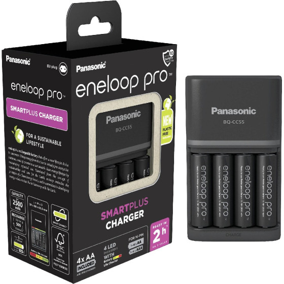 Panasonic ��������� ��������� Eneloop Pro BQ-CC55E Smart & Quick ��� AA/AAA + 4 ��������� size AA BK-3HCDE/2BE 2500 mAh Ni-MH 1.2V Eco Pack - (BQ-CC55E Pro)