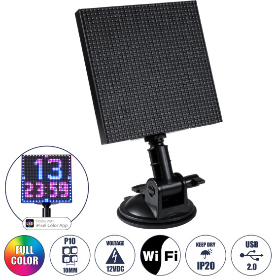 GloboStar Led Scrolling Display 32x32 Pixel - ��������� ������� �������� / �������� ����� ���� P10 Led Smd Dc 12V Usb - ���������� ���� Wi-Fi �� �������� App - IP20 - �13.2 x �4 x �25cm - ��������� Rgbw - 1 ����� ������� - (81501)
