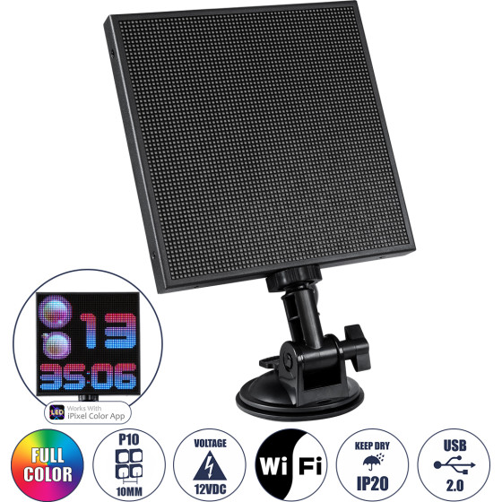 GloboStar Led Scrolling Display 64x64 Pixel - ��������� ������� �������� / �������� ����� ���� P10 Led Smd Dc 12V Usb - ���������� ���� Wi-Fi �� �������� App - IP20 - �17.5 x �4 x �30.5cm - ��������� Rgbw - 1 ����� ������� - (81502)