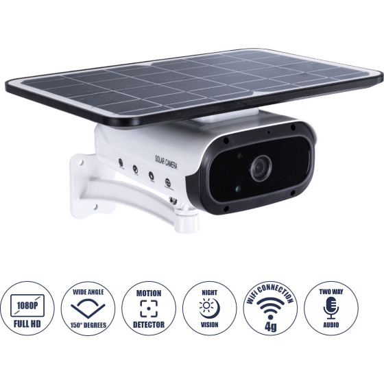GloboStar �������� ������ Camera 1080P 2MP 4G SIM CARD WiFi 150� �������� 3200mAh ������������ ����� ����� ���������� ������� ��������� IP66 ����� ����� 6000K - ����� - (86048)