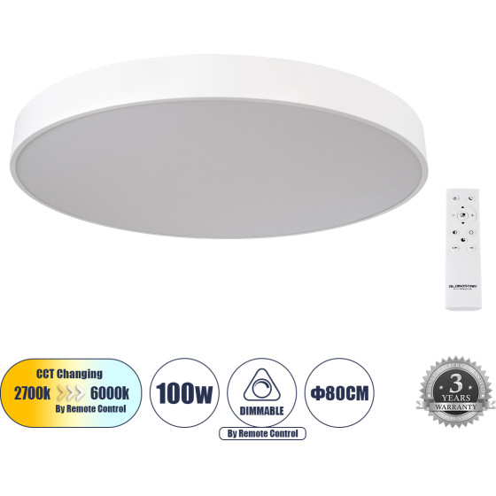 GloboStar BURTON 61205-S ���������� ������ LED CCT 100W 11020lm 120� AC 220-240V - �������� �������� ���� ���������������� All In One ����� 6000k+������ 4500k+����� 2700k Dimmable �80cm - ����� - 3 Years Warranty - (61205-1)