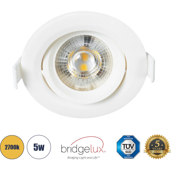 GloboStar DE VALERA ������� LED ��������� Spot Downlight 5W 470lm 60� AC 220-240V IP44 �9cm x �4cm - ��������� - ����� - ����� ����� 2700K - Bridgelux Chip - TUV Certified Driver - 5 ������ ������� - (60184)
