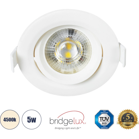 GloboStar DE VALERA ������� LED ��������� Spot Downlight 5W 485lm 60� AC 220-240V IP44 �9cm x �4cm - ��������� - ����� - ������ ����� 4500K - Bridgelux Chip - TUV Certified Driver - 5 ������ ������� - (60183)