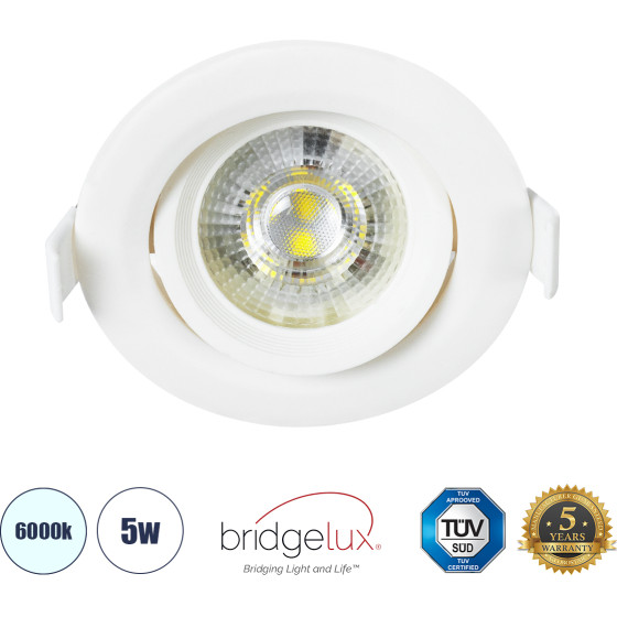 GloboStar DE VALERA ������� LED ��������� Spot Downlight 5W 500lm 60� AC 220-240V IP44 �9cm x �4cm - ��������� - ����� - ����� ����� 6000K - Bridgelux Chip - TUV Certified Driver - 5 ������ ������� - (60182)