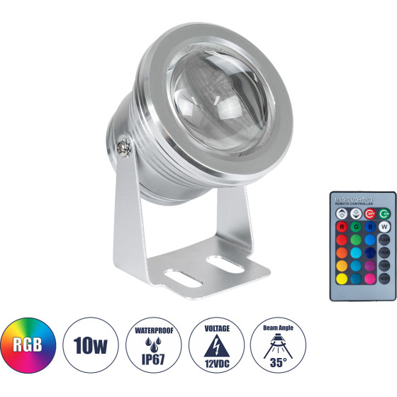 GloboStar ��������� ����� ������� SMD 5050 LED 10W 500lm 35� DC 12V �� �������� ����������� 2.4Ghz ��������� IP67 ��������� RGB Dimmable - 2 ������ ������� - (75592)