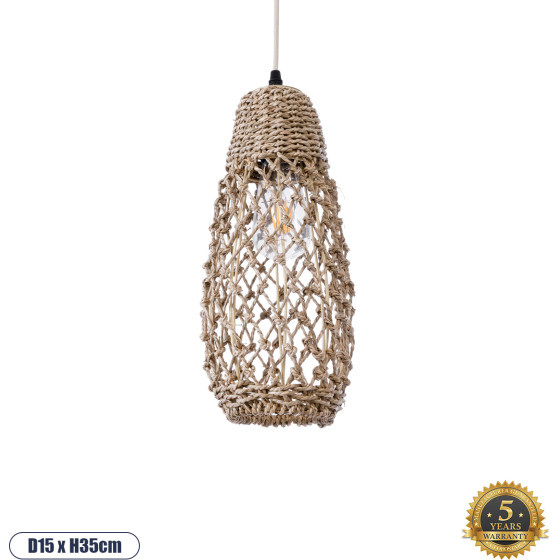 GloboStar ECUADOR Boho �������� ��������� ������ �������� 1 x E27 AC220-240V IP20 - �15 x �35cm - ���� Seagrass - ���� ������ ������� - (02119)