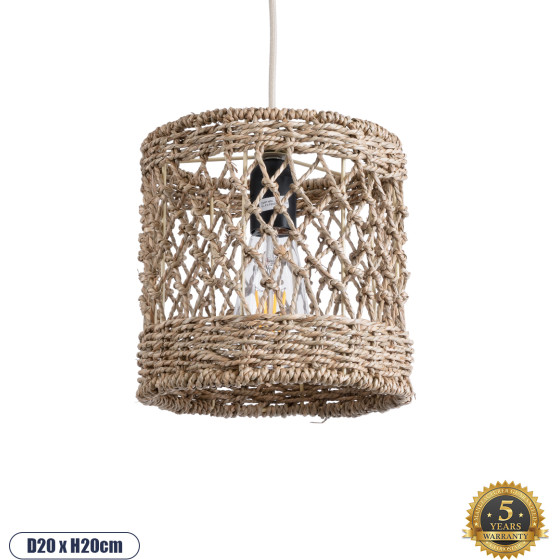 GloboStar ECUADOR Boho �������� ��������� ������ �������� 1 x E27 AC220-240V IP20 - �20 x �20cm - ���� Seagrass - ���� ������ - (02120)