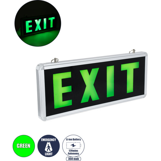 GloboStar �������� ��������� �������� EXIT LED 1W AC 220-240V ����� ���� �� ���������������� �������� 350mAh - 120 ����� ��������� - IP20 - ���� ���������� - �35 x �14 x �3.3cm - ������� - (75663)