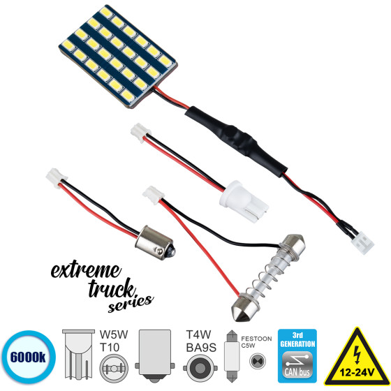 GloboStar ����� ����������� & �������� LED PCB PLATE - T10 - W5W - BA9S - T4W - FESTOON - C5W 3rd Generation Can-Bus Extreme Truck Series LED 24 SMD 5630 8W 1200lm 120� DC 12V IP20 ����� ����� 6000K - (81403)