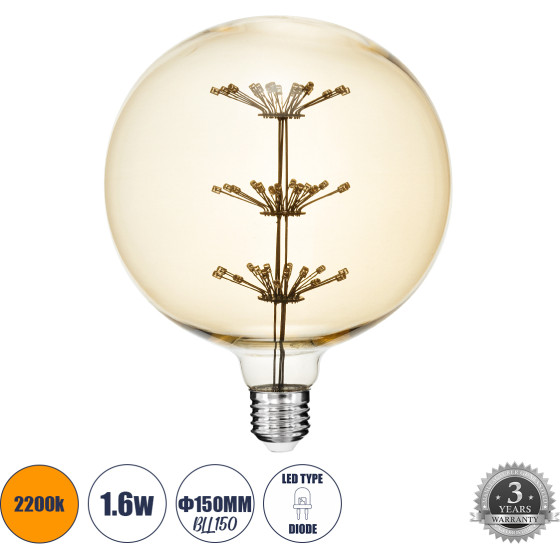 GloboStar ����� LED MTX Diode HP E27 BLL150 MTX BALLOON ������� 1.6W 140lm 360� AC 220-240V IP20 �15 x �19.5cm Ultra ����� ����� 2200K �� ���� ����� - 3 ������ ������� - (99210)