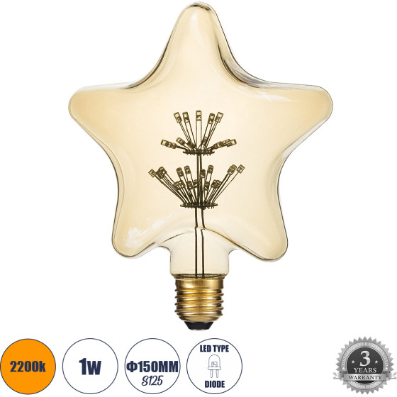 GloboStar ����� LED MTX Diode HP E27 S125 STAR ������� 1W 70lm 360� AC 220-240V IP20 �15 x �6 x �16cm Ultra ����� ����� 2200K �� ���� ����� - 3 ������ ������� - (99207)