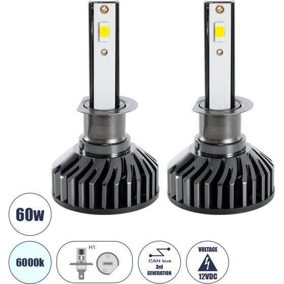 GloboStar H1 F2 Line KIT ������� �������� ����������� & �������� 3rd Generation Can-Bus Series LED CREE CXB COB 30/60W 7000lm DC 12V ��������� IP65 ����� ����� 6000K - (82020)