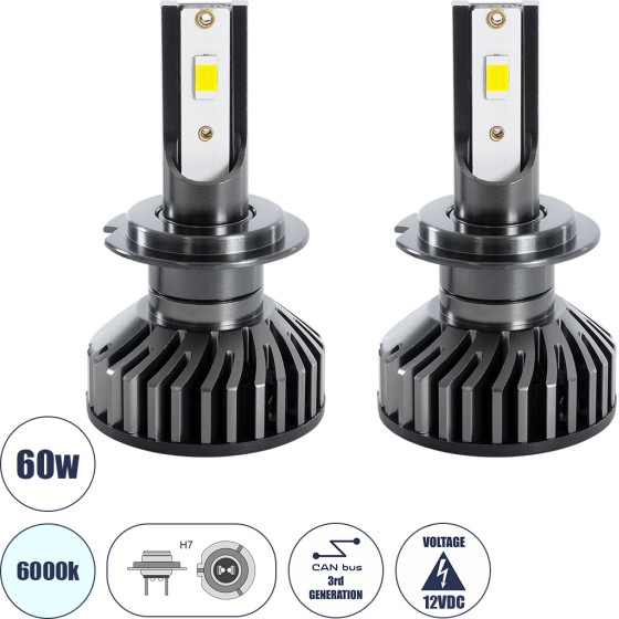 GloboStar H7 F2 Line KIT ������� �������� ����������� & �������� 3rd Generation Can-Bus Series LED CREE CXB COB 30/60W 7000lm DC 12V ��������� IP65 ����� ����� 6000K - (82023)