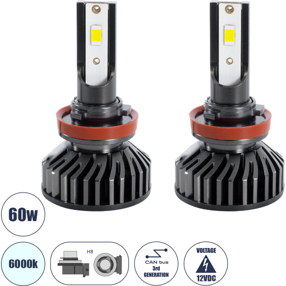 GloboStar H8 F2 Line KIT ������� �������� ����������� & �������� 3rd Generation Can-Bus Series LED CREE CXB COB 30/60W 7000lm DC 12V ��������� IP65 ����� ����� 6000K - (82024)