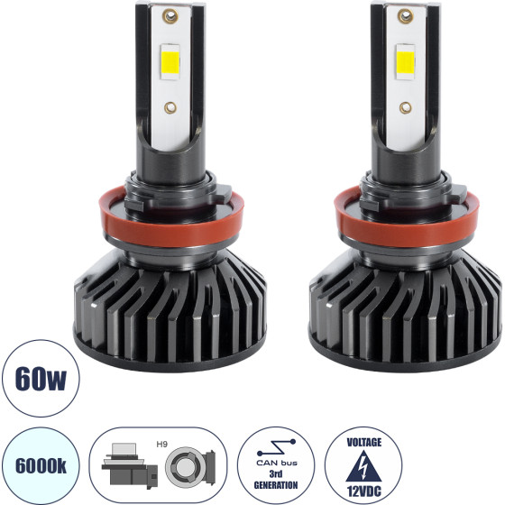 GloboStar H9 F2 Line KIT ������� �������� ����������� & �������� 3rd Generation Can-Bus Series LED CREE CXB COB 30/60W 7000lm DC 12V ��������� IP65 ����� ����� 6000K - (82025)