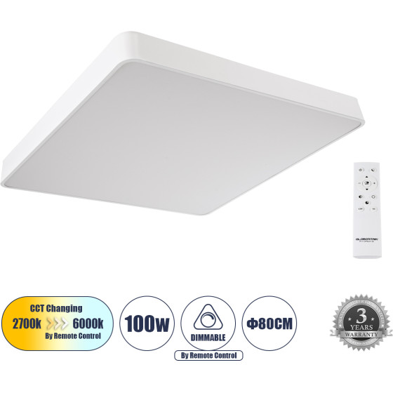 GloboStar KAMALA 61211-S ���������� ������ LED CCT 100W 11020lm 120� AC 220-240V - �������� �������� ���� ���������������� All In One ����� 6000k+������ 4500k+����� 2700k Dimmable �80 x �80 x �8cm - ����� - 3 Years Warranty - (61211-1)