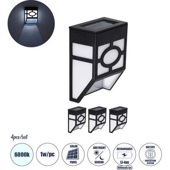 GloboStar ��� 4 �������� �������� ������ ��������� ������ �����-����� LED SMD 1W 100lm �� ������������ �������� 600mAh - ������������ ����� �� ��������� ������-������ ��������� IP65 ����� ����� 6000K - (85708)