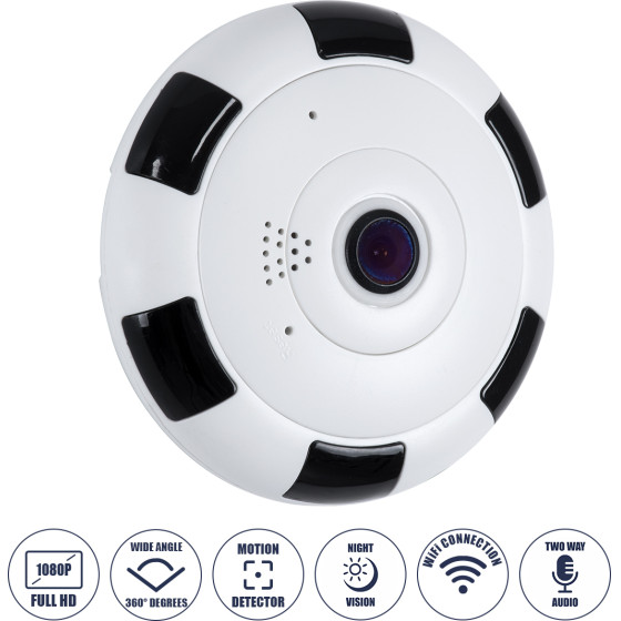 GloboStar ��������� IP Camera 1080P WiFi 360� ������ - ��������� ����� �� LED IR - ����� ���������� ������� - ��������� ������� - ��������� ���� - ����� ����� - (86027)