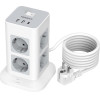 Tessan 11 In 1 Tower Surge Protector 8xSCHUKO, 2xUSB, 1xTYPE-C, 2M Cable - (TPS03-DE-C)