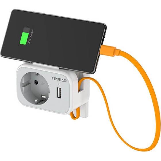 Tessan 3 In 1 Wall Socket 1xSCHUKO, 1xUSB, 1xTYPE-C Cable 15CM - (TS-332-DE)
