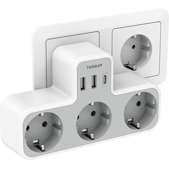 Tessan 6 In 1 Wall Socket 3xSCHUKO, 2xUSB, 1xTYPE-C - (TS-323-C)