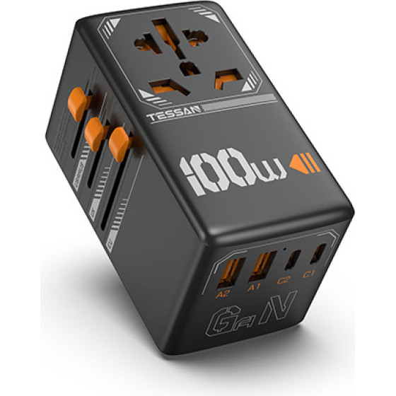Tessan Gan Universal Travel Adapter 2xUSB, 2xTYPE-C Max 100W - (TS-WTA04)