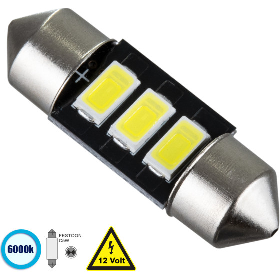 GloboStar C5W ����� ����������� 31mm Festoon - Led 3 Smd 5630 1.5W 225lm 120� Dc 12V IP20 ����� ����� 6000K - (81301)