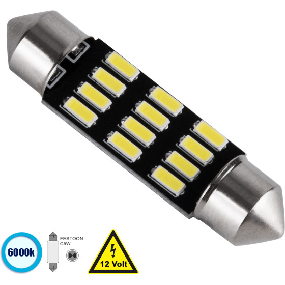 GloboStar C5W ����� ����������� 39mm Festoon - Led 12 Smd 5630 6W 900lm 120� Dc 12V IP20 ����� ����� 6000K - (81303)