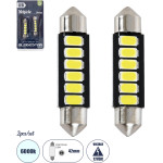 GloboStar C5W ������ ����������� Led 42mm Festoon - 6xSMD5630 3W 450lm 120� Dc 12-16V IP20 �4.2 x �0.9 x �0.9cm ����� ����� 6000K - ��� 2 �������� �� Blister - (81304-B)