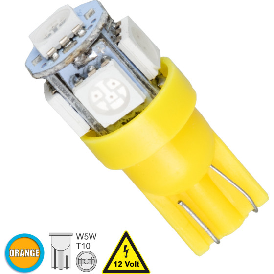 GloboStar T10 W5W ����� ����������� Led 5xSMD5050 1.3W 80lm 360� Dc 12-16V IP20 �1.2 x �2.7cm ��������� - (81054)