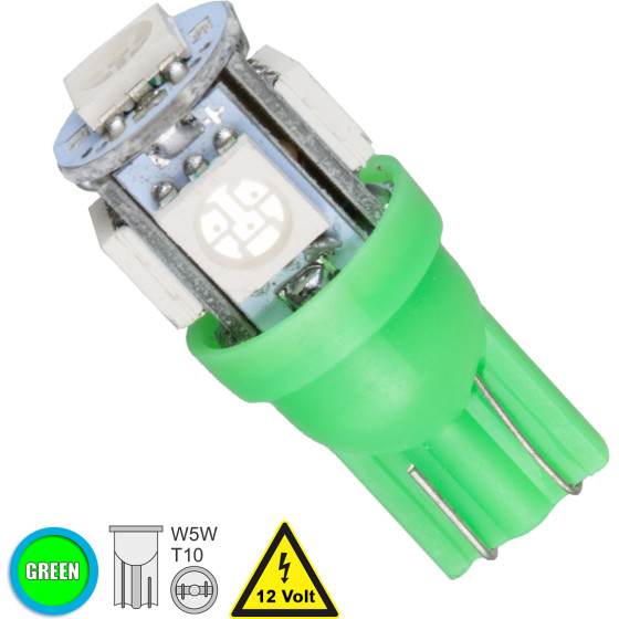 GloboStar T10 W5W ����� ����������� Led 5xSMD5050 1.3W 80lm 360� Dc 12-16V IP20 �1.2 x �2.7cm ������� - (81052)