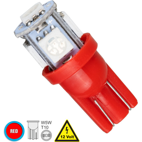 GloboStar T10 W5W ����� ����������� Led 5xSMD5050 1.3W 80lm 360� Dc 12-16V IP20 �1.2 x �2.7cm ������� - (81051)