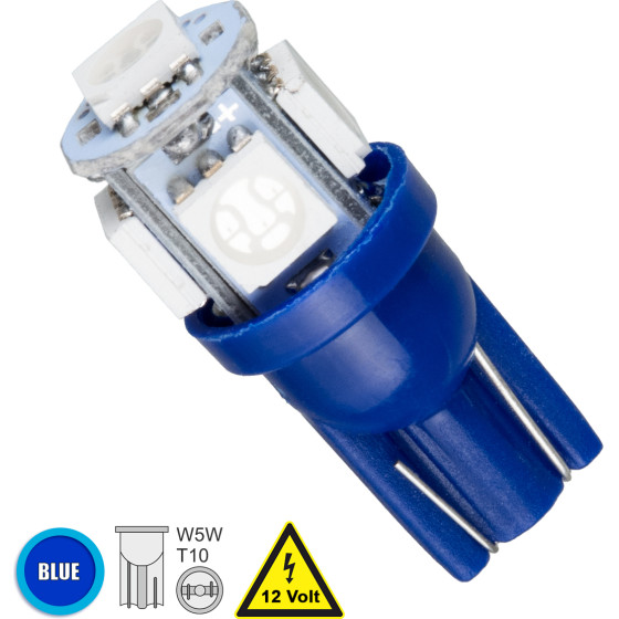 GloboStar T10 W5W ����� ����������� Led 5xSMD5050 1.3W 80lm 360� Dc 12-16V IP20 �1.2 x �2.7cm ���� - (81053)