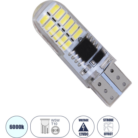 GloboStar T10 W5W ����� ����������� Led Strobe 24xSMD3014 1W 150lm 360� Dc 12-16V IP20 �1 x �3.2cm ����� ����� 6000K - (81058)