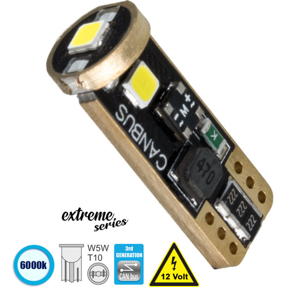 GloboStar T10 W5W ����� ����������� 3rd Generation Can-Bus Extreme Series Led 3 Smd 3030 3W 423lm 360� Dc 12V IP20 ����� ����� 6000K - (81115)