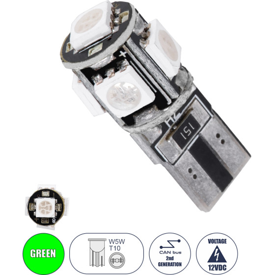 GloboStar T10 W5W ����� ����������� Led 2rd Generation Can-Bus Series 5xSMD5050 2.30W 240lm 360� Dc 12-16V IP20 �1.1 x �2.7cm ������� - (25001)