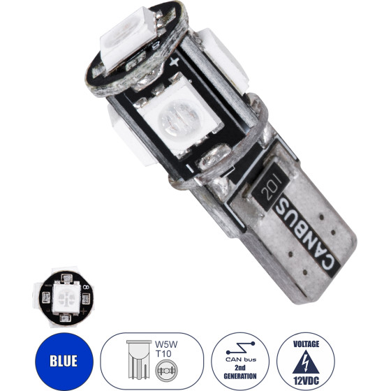 GloboStar T10 W5W ����� ����������� Led 2rd Generation Can-Bus Series 5xSMD5050 2.30W 240lm 360� Dc 12-16V IP20 �1.1 x �2.7cm ���� - (25000)