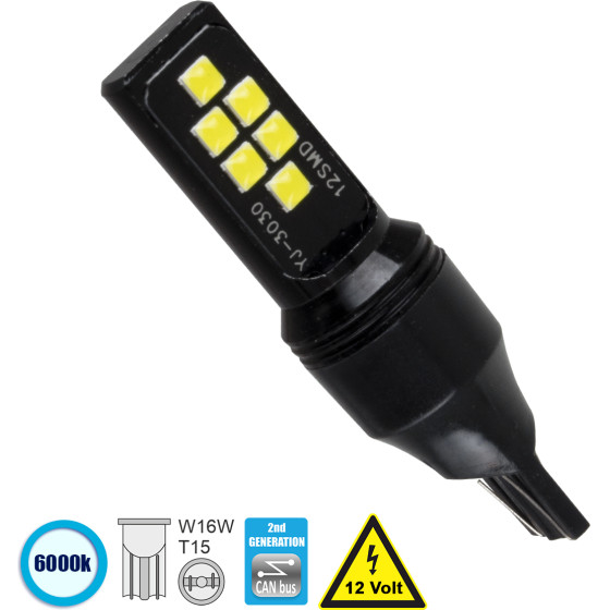 GloboStar T10 W5W ����� ����������� T15 - W16W 2nd Generation Can-Bus Series Led 12 Smd 3030 8W 1200lm 360� Dc 12V IP20 ����� ����� 6000K - (81133)