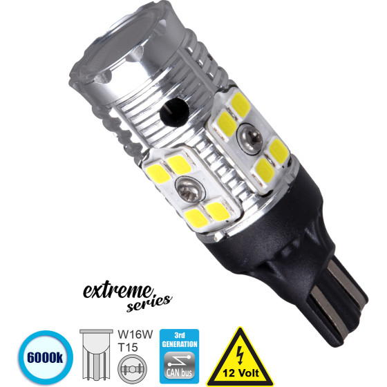 GloboStar T10 W5W ����� ����������� T15 - W16W 3rd Generation Can-Bus Extreme Series Led 16 Smd 3030 13W 1950lm 360� Dc 12V IP20 ����� ����� 6000K - (81131)