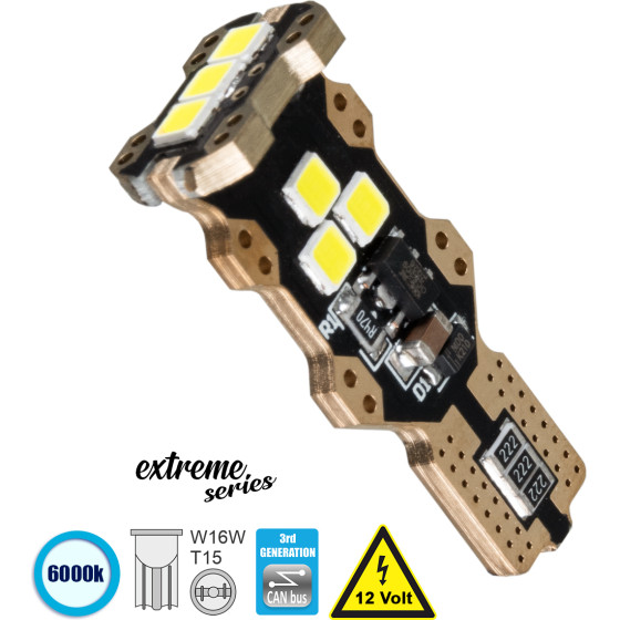 GloboStar T10 W5W ����� ����������� T15 - W16W 3rd Generation Can-Bus Extreme Series Led 9 Smd 3030 8W 1200lm 360� Dc 12V IP20 ����� ����� 6000K - (81132)
