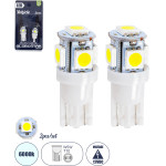 GloboStar T10 W5W ������ ����������� Led T10 5xSMD5050 2W 300lm 360� Dc 12-16V IP20 �1.1 x �2.8cm ����� ����� 6000K - ��� 2 �������� �� Blister - (81050-B)