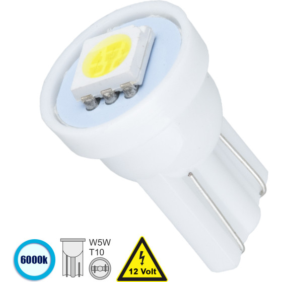 GloboStar T10 W5W ����� ����������� Led 1xSMD5050 0.28W 22lm 120� Dc 12-16V IP20 �1.1 x �1.7cm ����� ����� 6000K - (81044)
