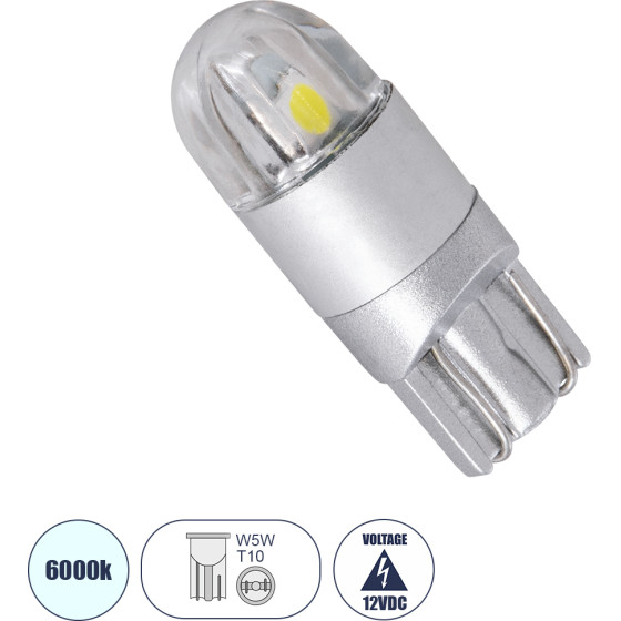 GloboStar T10 W5W ����� ����������� Led 2 Smd 3030 0.4W 60lm 360� Dc 12-16V IP20 �1 x �2.5cm ����� ����� 6000K - (81043)