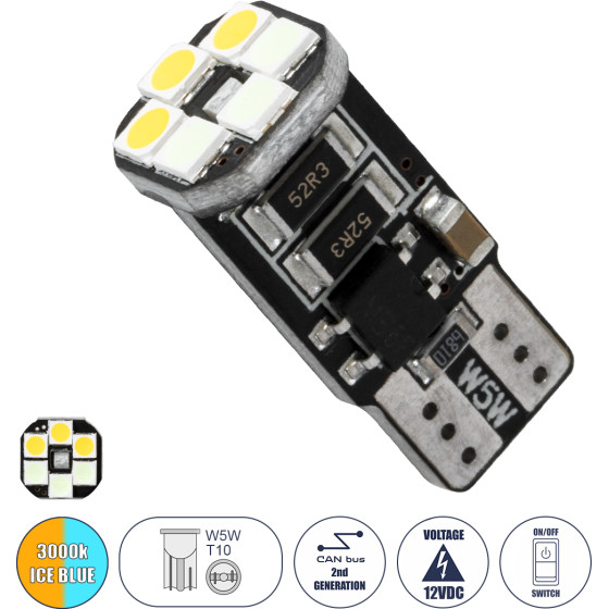 GloboStar T10 W5W ����� ����������� Led 3 Stage Color Change By Switch On/Off 2rd Generation Can-Bus Series 10xSMD3535 1.3W 156lm 360� Dc 10-48V IP20 �1 x �1 x �2.5cm ����� ����� 3000K & Ice Blue - (81466)