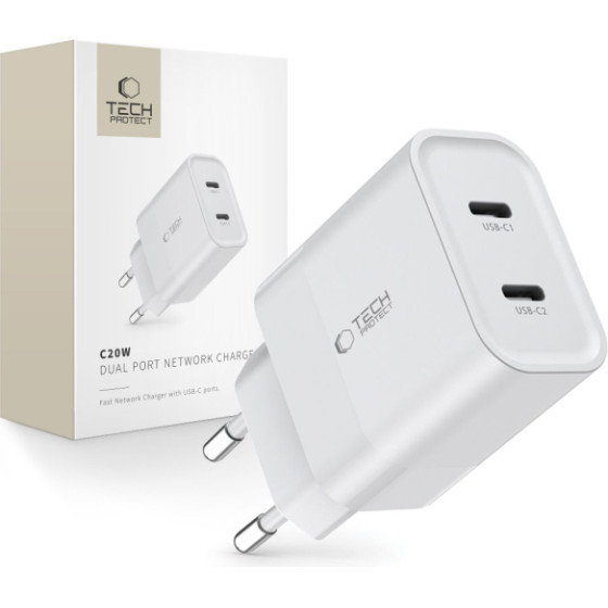 Tech-Protect Travel Charger Network C20W 2 Port PD20W White - (TP2PC20W)