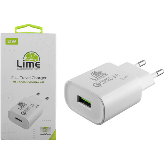 Lime Successories Lime Usb 3.0 Fast Travel Charger Qc 3.0 LTU25 21W 4000mA WHITE