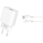 XO Travel Charger CE02D QC3.0 18W + Data Cable Lightning White - (CE02DLW)