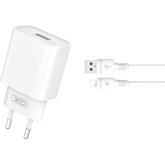 XO Travel Charger CE02D QC3.0 18W + Data Cable Lightning White - (CE02DLW)